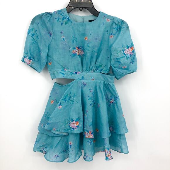 BARDOT Girls Cindy Floral Cut Out Dress Size 8 Blue Flora Short Sleeve NWT - Picture 5 of 12